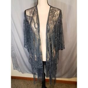 Mixit: Blue lace fringed cover up.